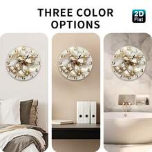 10inch ,White Flowers And Butterflies With Gold Accents And Pearls Nursery Wall Clock -- An Elegant Wooden Craft Suitable For The Living Room, Bedroom, Bathroom, And Boutique. A Romantic 2D Flat Single-Piece Decoration - 1pcs/10in/25cm - View 11