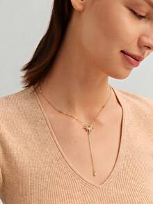 1 件时尚女士自由女神像金色 Y 形链长流苏沙滩项链，独特设计 - 金色 - 查看 4