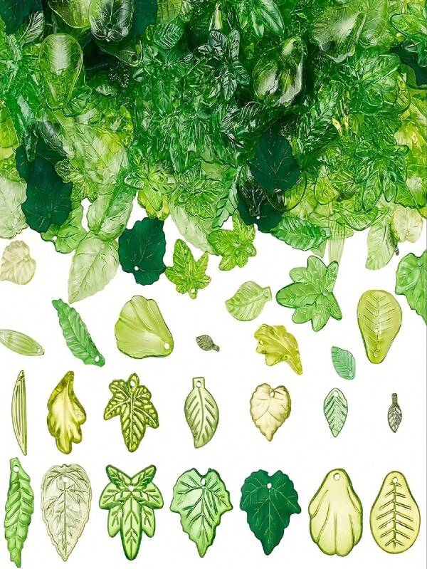 50/100/200g Green Mix Leaf Beads Mixed With Various Curved Leaf Bead Pendants, Jewelry Making Accessories, Perforated Plant Pendants, DIY Crafts, Keychains, Bracelets, Necklaces, Pendants, Earrings