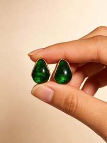 1Pair New Arrival Retro Simple Elegant Green Resin Stud Earrings For Women Fashion Cute Geometry Jewelry Accessories Gifts - Multicolor - View 1