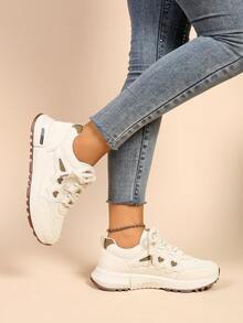 New Round Toe Lace-Up Color Block Versatile Fashion All-Match City Outdoor Casual Sports Shoes For Women - White - View 6
