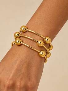 Set de 3 piezas de pulseras vintage de tono dorado grueso, estilo europeo y americano, adecuado para mujer en la playa, sesión de moda, decoración de vacaciones, regalo de joyería encantadora - Amarillo Oro - Ver 1