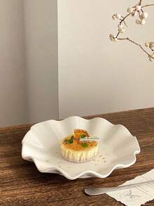 1pc/2pcs White Porcelain Wave Rim Plate, Minimalist INS Style Ceramic Dish For Dessert, Appetizer, Fruit, Daily Use Kitchen Tableware & Aesthetic Home Decor - Multicolor - View 5