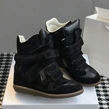 New Women's Suede Sneakers (Model Year 2026): Hidden Wedge Heel, Lightweight Upper, Concealed Reinforced Heel, Retro Street Style - 黑 - 查看 1