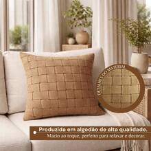 Decorative Cushion Cover In Woven Cotton Ribbon – Rustic Style – 45cm X 45cm - Chocolate Brown - View 7