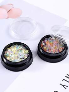 2盒幻彩美人魚美甲珠組，混色尺寸1/2/3mm & 2.8mm AB色氣泡樹脂美甲魚子珠，夏季彩虹水滴美甲飾品，DIY壓克力美甲、美甲沙龍美甲配件用品 - 彩色 - 查看 8
