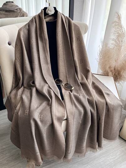 1pc Elegant Patchwork Letter Pattern Jacquard Gold Thread Scarf, Women's Versatile Air-Conditioned Room Shawl, Suitable For Spring/Autumn Outerwear And Daily Matching