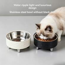 1pc Stable 4-Leg Stainless Steel Pet Bowl With Water Ripple Pattern, Suitable For Cats And Dogs, Non-Staining, Detachable For Easy Cleaning - 300ml - View 10