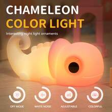 变色龙硅胶夜灯,USB充电,触摸控制,7种颜色变换+3档暖光亮度,便携式装饰灯,适用于卧室、书桌,节日礼物 - 彩色 - 查看 5