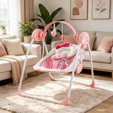 Baby Swing,Portable Baby Swing,Foldable Baby Swing,Baby Swing With Timer For 0-9 Months 6-20 Pounds,Adjustable Speed 5-Point Harness Indoor Outdoor Travel Baby Swing Halloween Christmas Holiday For Newborns Gifts - Pink - View 7