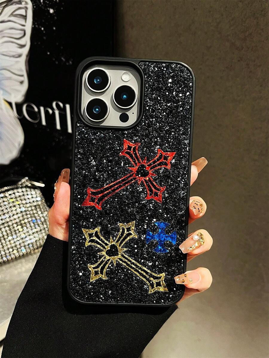 1 chiếc ốp lưng điện thoại kiểu Gothic cổ điển sang trọng hình thánh giá pha lê đen cho iPhone 17 Pro Max