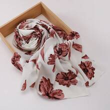 1pc Women's Pearl Chiffon Floral Print Fresh Scarf, Muslim Hijab Scarf - Watermelon Pink - View 3