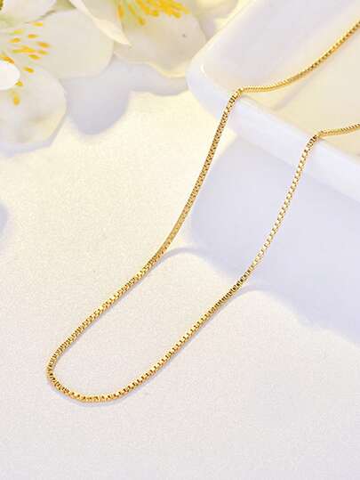 925纯银项链，镀金银链，经典盒式链设计，搭配升级版弹簧扣，18-24英寸多种尺寸可选，适合搭配吊坠打造个性风格，男女皆宜的礼物