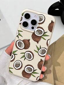 Capa de Telefone em Couro Sintético Premium com Estampa Tropical de Coco em Estilo de Esboço de Resort, À Prova d'Água e à Prova de Poeira, Capa Macia Compatível com iPhone 17/16/15/14/13/12/11/Pro/ProMax/X/XR/XS/XSMAX/7/8/PLUS/Air/Se2/3, Presente Ideal de Aniversário e Feriado para Amigos, Família, Casais e Você Mesmo - Branco - Visão 3