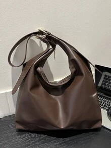 Bolso de hombro de mujer de gran capacidad y unicolor vintage, bolso cruzado multifuncional, bolso de mano, bolso cruzado de gran capacidad, bolso de trabajo casual (el color y la imagen pueden variar ligeramente), bolso retro - Café - Ver 9