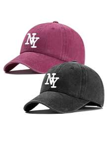2pcs Unisex Letter Decor Vintage Washed Baseball Cap, Trucker Hat, Dad Hat, Suitable For Outdoor, Travel, Hiking, Beach - C - View 18