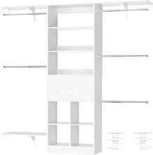 60 Inch White Expandable Closet Organizer System, 1.58-6.8FT Walk-In Closet With 5 Hanging Rods & Reversible Hanging Shelving, Wooden Drawers Included - White - View 9