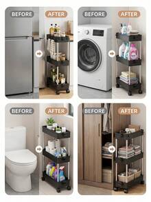 Sleek Rolling Storage Cart With Smooth Wheels For Tiny Corners Slim Storage Cart Organizer For Renters Sturdy Rolling Utility Cart To Use In Narrow Bathroom Mobile Shelving Unit Organziers Storage Kitchen Essentials Storage Room Deocr Bathroom Accesssories Shelves Kitchen Storage Bathroom Storage - Nhiều màu - Xem 10