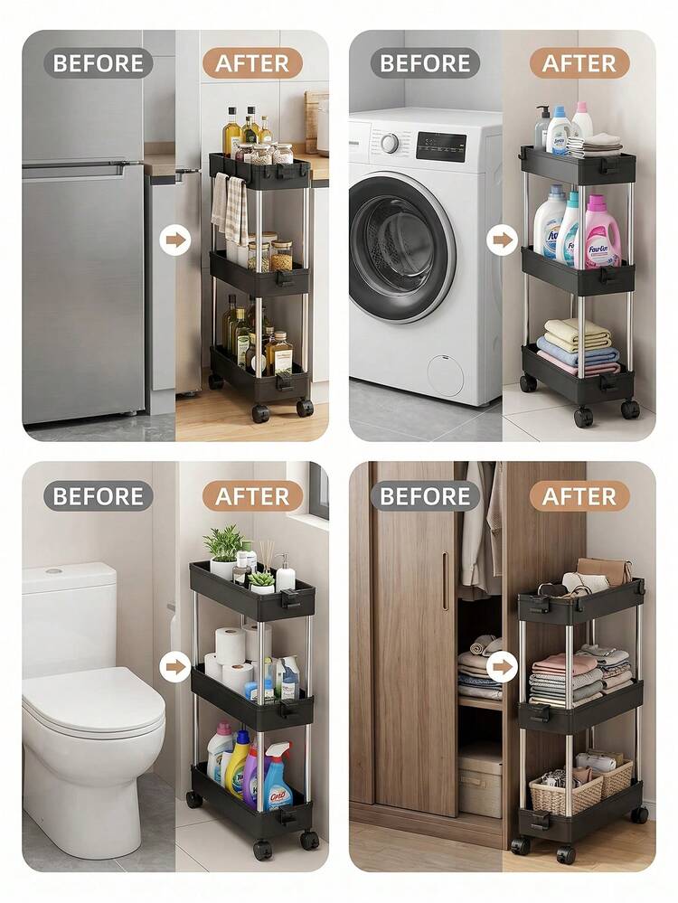 Sleek Rolling Storage Cart With Smooth Wheels For Tiny Corners Slim Storage Cart Organizer For Renters Sturdy Rolling Utility Cart To Use In Narrow Bathroom Mobile Shelving Unit Organziers Storage Kitchen Essentials Storage Room Deocr Bathroom Accesssories Shelves Kitchen Storage Bathroom Storage - 彩色 - 查看 10