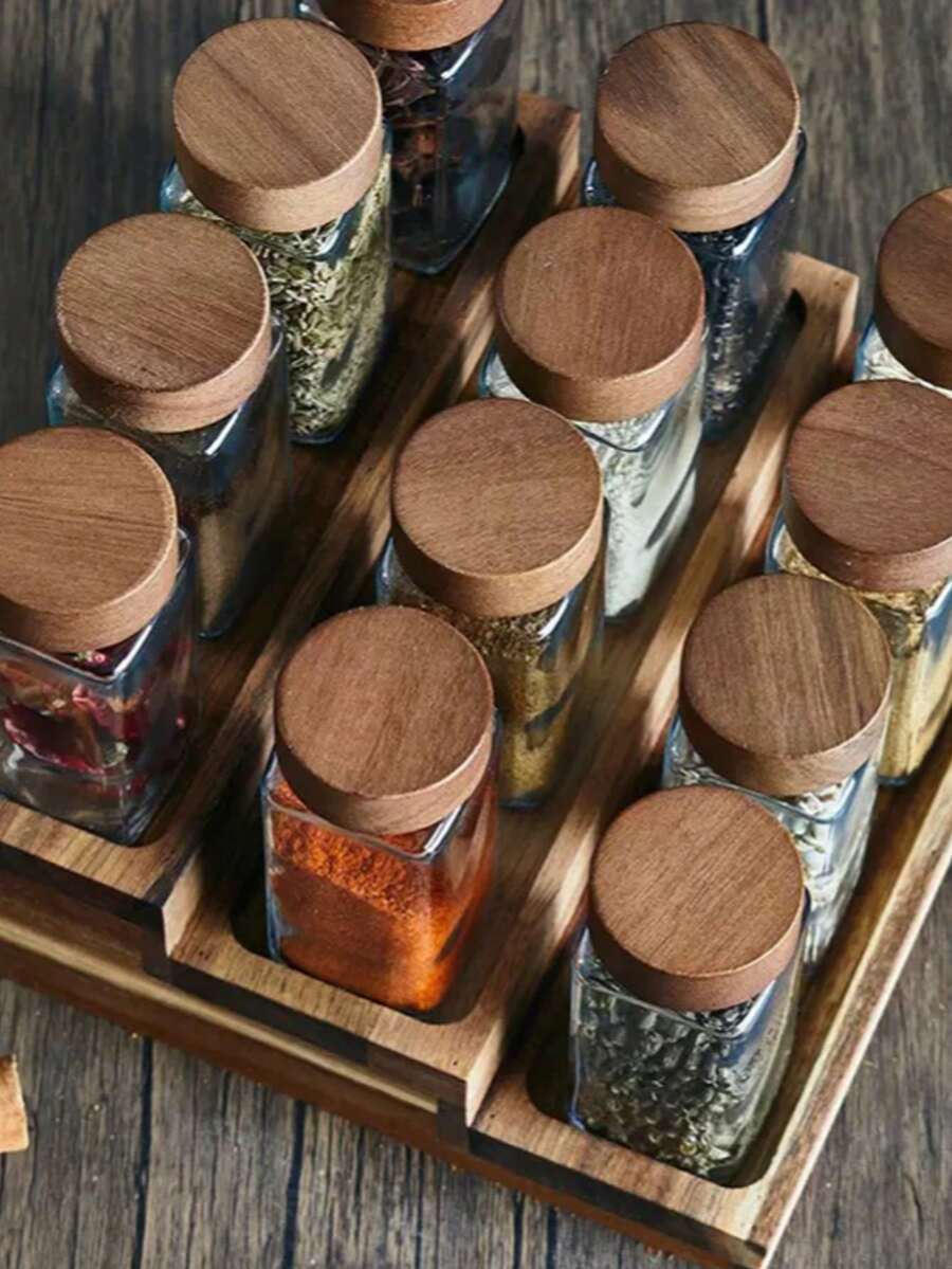 4oz Square Glass Spice Jars With Bamboo Lids, Airtight Seasoning Containers With Labels, Funnel And Brush - Transparent Spice Jars For Herbs, Spices And Kitchen Organization - Clear - View 1