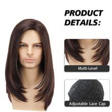 Men's 16-Inch Medium-Part Layered Long Straight Wig - Heat-Resistant High-Temperature Fibers, Comes With A Wig Cap, Suitable For Cosplay And Halloween Costumes, As Well As Daily Wear - Multicolor - View 5