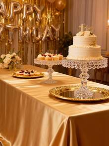 1pc Shiny Gold Satin Tablecloth, Birthday Party Table Cover, Wedding Party Tablecloth, Baby Shower, Party Table Runner, Birthday Wedding Party Decor, Bridal Shower Favor, Anniversary Celebration, Banquet Party Gift, Graduation Decor, Home Decor, Room Decor, Party Supplies - Bright Gold - View 9