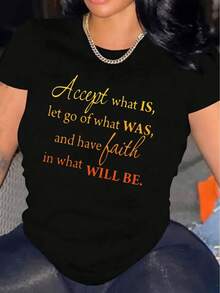 Women's 1-Piece Casual Short Sleeve T-Shirt 100% Heavyweight Cotton - Comfortable Round Neck, Soft And Adorable - Black - View 1