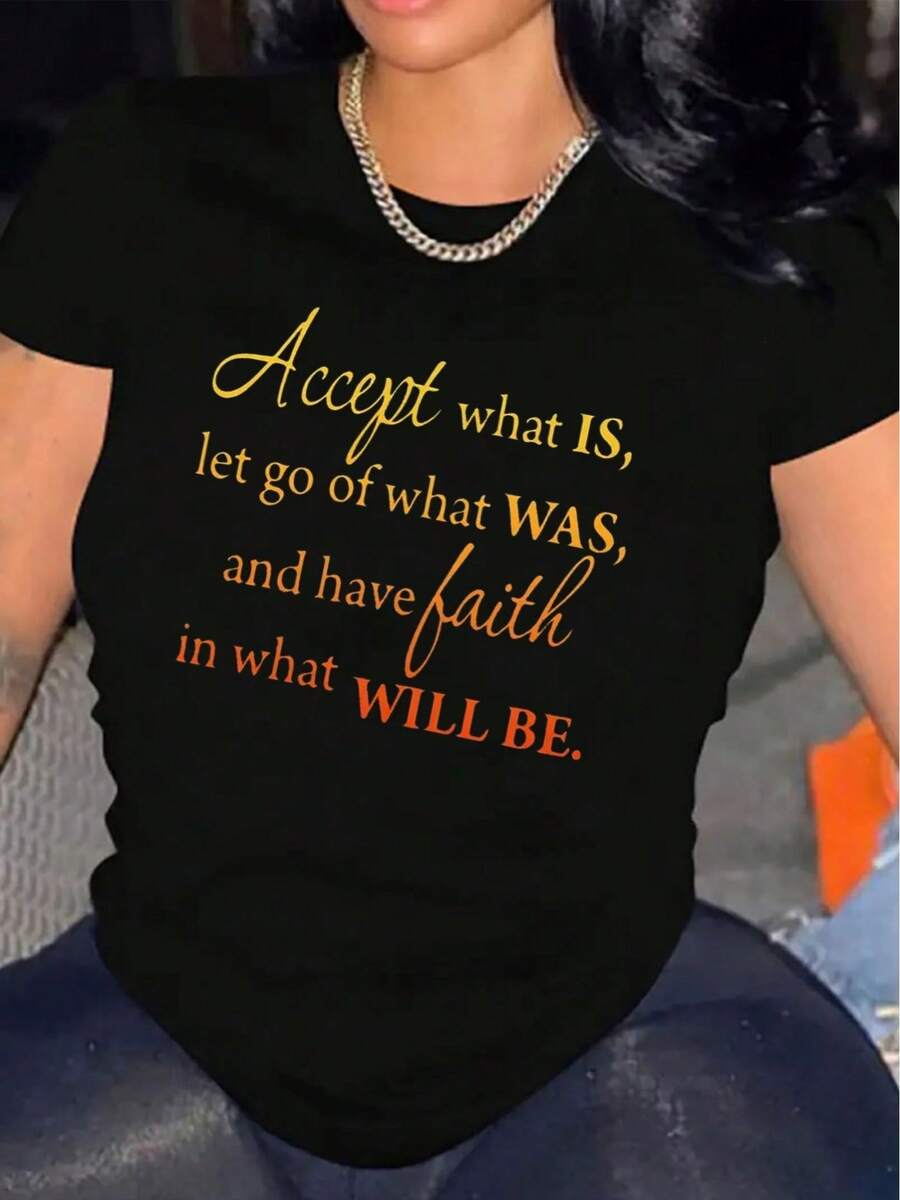 Women's 1-Piece Casual Short Sleeve T-Shirt 100% Heavyweight Cotton - Comfortable Round Neck, Soft And Adorable - Black - View 1