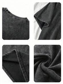 Camiseta de mujer de verano con estampado. Estilo urbano, adecuada para uso casual al aire libre, camiseta de cuello redondo de corte slim, de manga corta, lavada, en color negro clásico. - Negro - Ver 8
