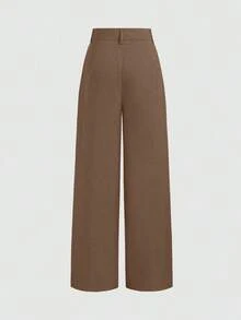 Mono de diseño minimalista Vela Rue con cierre de gancho y cremallera, pantalones anchos de color azul marino sólido semitransparente y ligeros, pantalones anchos de moda para todas las estaciones - Camel - Ver 2