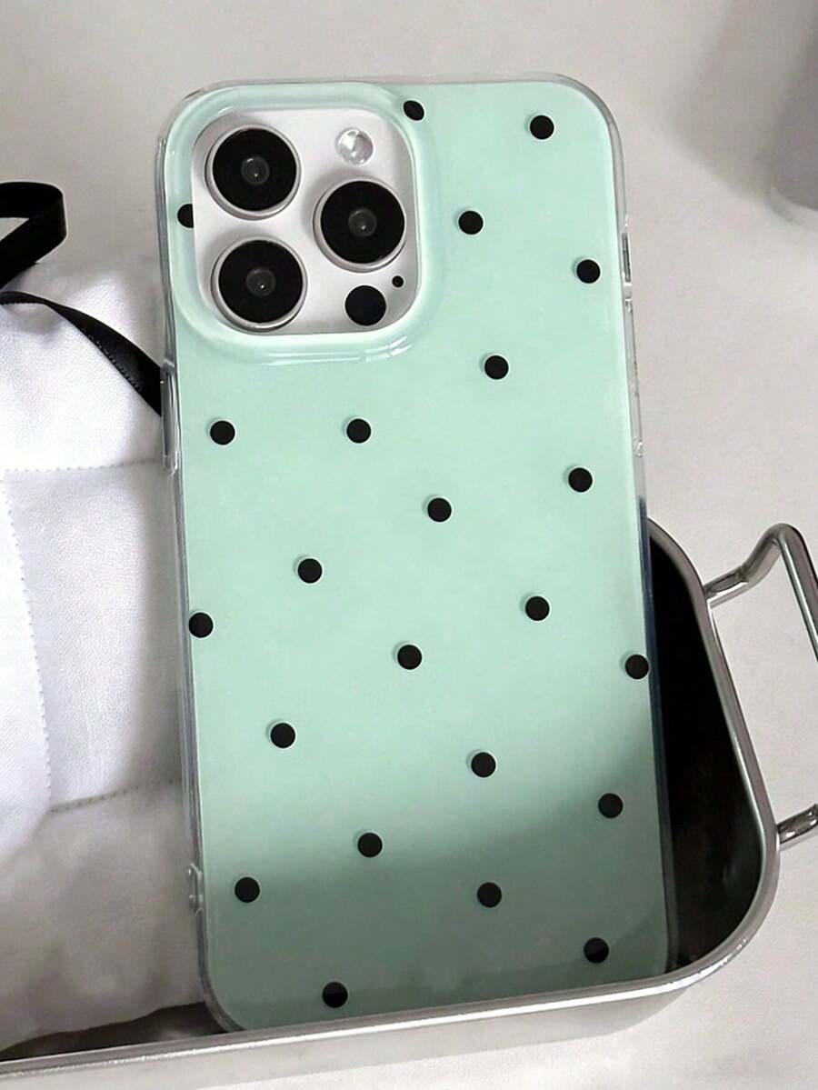 时尚可爱波点亮面软壳，适用于 17 Air、16、15、14、13、12、11 Pro Max、16、15、14 Plus，简约创意防震后盖 - 薄荷綠 - 查看 1