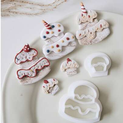 Bộ khuôn cắt đất sét hình bánh sinh nhật dễ thương, khuôn đất sét polymer hình bánh cupcake cho tiệc tùng, thích hợp để tự làm khuyên tai và mặt dây chuyền, tuyệt vời cho quà tặng sinh nhật, kỷ niệm và ngày lễ, dụng cụ làm trang sức phong cách dễ thương và Gothic.