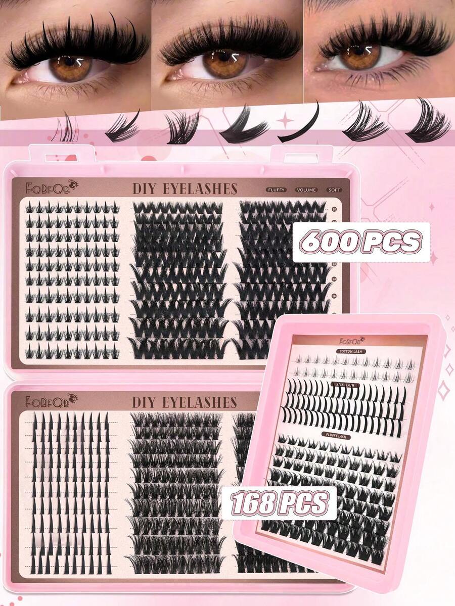 FQBFQB 600/160片D型卷翘蓬松假睫毛，仙女睫毛，下睫毛，尖刺下睫毛，80D 100D，大容量睫毛套装，适合各种妆容，持久浓密假睫毛，女士礼物，尖刺睫毛，尖刺下睫毛，打造3D立体眼妆，适合居家、旅行、日常通勤、派对、婚礼新娘妆等场合。
