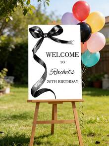1pc Personalized Birthday Welcome Sign, Customized Text Welcome Board, Black Bow Customized Birthday Board, Girl Birthday Party Decoration, Wedding Anniversary, Home Garden Decor, Printed Painting, Modern Printed Picture, Cute Wall Art, Frameless - Multicolor - View 7