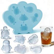 Silicone Tray, Cute Ocean Creature Shaped, Easy Release, Suitable For Refrigerator, Kitchen, Beverages, Cocktails, Coffee, Chocolate Molds (Blue) - Multicolor - View 1
