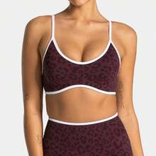 New Leopard Print Contrasting Color Trim Yoga Bra, Shockproof Sports Tank Top, Outdoor Back-Beautifying Fitness Underwear - Black - View 8