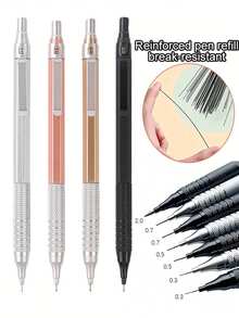 0.3/0.5/0.7/2.0mm Automatic Mechanical Pencil Set, 100pcs Refill Leads, Low Center Of Gravity, Retractable Tip, Metal Body, Back To School Essential - Black - View 1