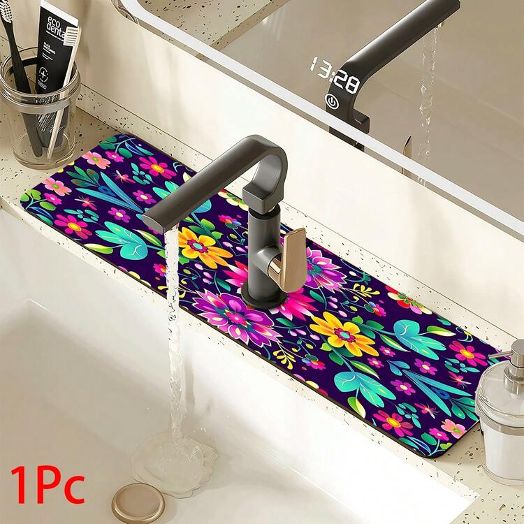 1pc Floral Pattern Faucet Cover, Durable Polyester, Quick Drying, Easy To Clean, Suitable For Kitchen And Bathroom, Easy Installation, Daily Decor, Gift, Bathroom Mat, Durable Faucet Cover, Faucet Accessory - Multicolor - View 13