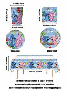 Summer Stitch Theme Popular Blue Party Set, Paper Product Combination Tableware, Including Plates, Cups, Napkins, Etc., Party Small Gifts, Party Decoration And Arrangement, Outdoor Party Tableware, Non-Disposable Plastic Material Products - Multicolor - View 2