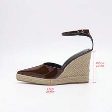 Giày sandal đế xuồng quai chữ T bằng da bóng màu nâu, kiểu dáng cổ điển Pháp, hở mũi, gót chunky, thiết kế độc đáo, tôn dáng, thanh lịch, phù hợp cho đi làm, hẹn hò, đa năng cho nữ mùa hè. - màu nâu - Xem 7
