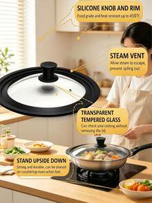 1pc Universal Lid, Fits Pots, Pans And Skillets - Made Of Tempered Glass With Heat-Resistant Silicone Rim, Suitable For 6", 7", 8", 8.5", 9.5", 10.5", 11", 12", 13" Cookware - Multicolor - View 3