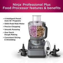 Certified Refurbished Ninja BN601 Professional Plus Food Processor 1000-Peak-Watts With Auto-IQ Preset Programs Chop Puree Dough Slice Shred With A 9-Cup Capacity And A Silver Stainless Finish (Renewed) - Xem 2