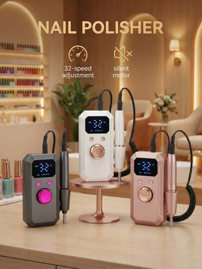 LEVIATECH 1个电动指甲打磨机，便携式USB充电指甲护理抛光机，35档速度，11种不同打磨头，适用于亚克力和凝胶指甲，专业美甲套装，精美礼品