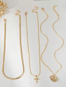 Bộ 3 mặt dây chuyền hình chữ thập và búa tối giản, thời trang, đa năng, phù hợp cho nữ giới đeo hàng ngày, hẹn hò, lễ hội âm nhạc, tiệc tùng hoặc phối nhiều lớp. - Vàng - Xem 2