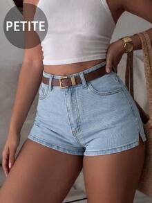 Shorts vaqueros cortos de estilo casual y sexy al estilo americano con bolsillos y abertura lateral para el verano - Lavado ligero - Ver 2