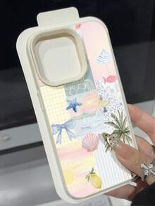 1个极简夏季冲浪板和棕榈树图案纹理柔软防水防震防滑高端手感手机壳，适合作为生日/节日礼物送给朋友、家人、情侣，兼容苹果/ 17/17 Pro/17 Pro Max/17 Air - 彩色 - 查看 2