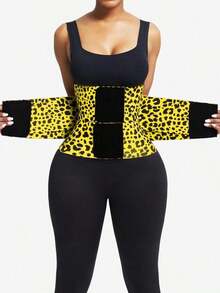 1pc Women's Pink Leopard Print Waist Cincher, Abdominal Slimming Elastic Waist Belt, Suitable For Fitness, Daily Wear, Sports - 黑與白 - 查看 7