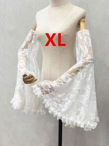 1pc Black Lace Puff Sleeve Lace Trim Dark Gothic Bride Sleeve Decor Set Autumn Accessories - 黑色 - 查看 8