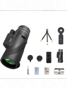 10x42 Black Standard Monocular Telescope Kit, Includes Phone Clip And Tripod, HD Monocular Telescope Suitable For Birdwatching Magnification, Compatible With Most Android Phones - A - View 2