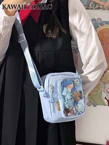 韓系迷你休閒透明口袋小女款斜背包 手機包 Y2K DIY 包 - 藍色 - 查看 5